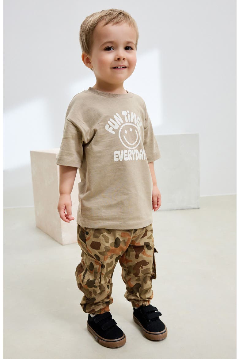 Kids' Dinosaur Camo Cotton Cargo Pants, Alternate, color, BROWN MULTI