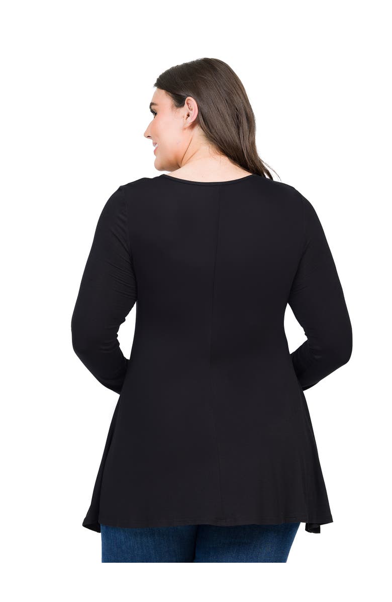 24seven Comfort Apparel Plus Size Poised Long Sleeve Swing Tunic Top, Alternate, color, Black
