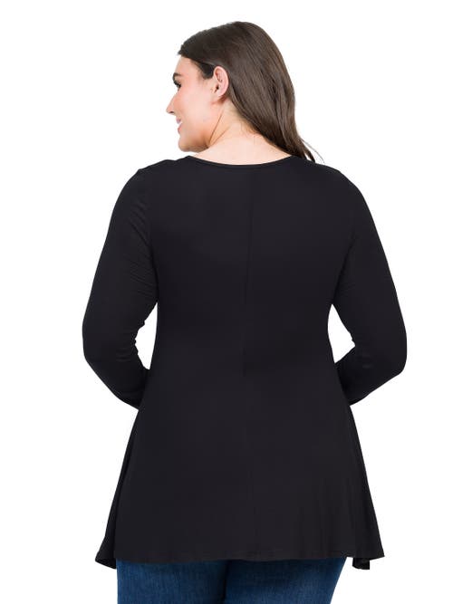 24seven Comfort Apparel Plus Size Poised Long Sleeve Swing Tunic Top In Black