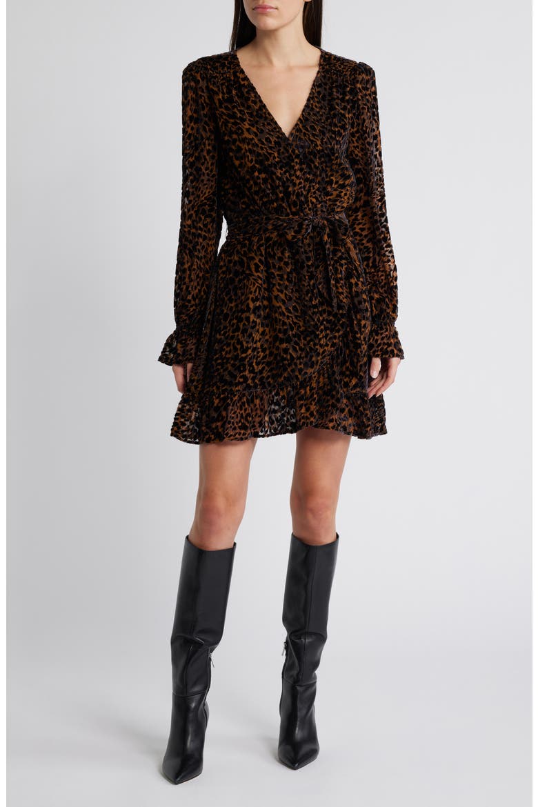 Ysabel Long Sleeve Leopard Velvet Burnout Dress, Main, color, LANDSLIDE MULTI