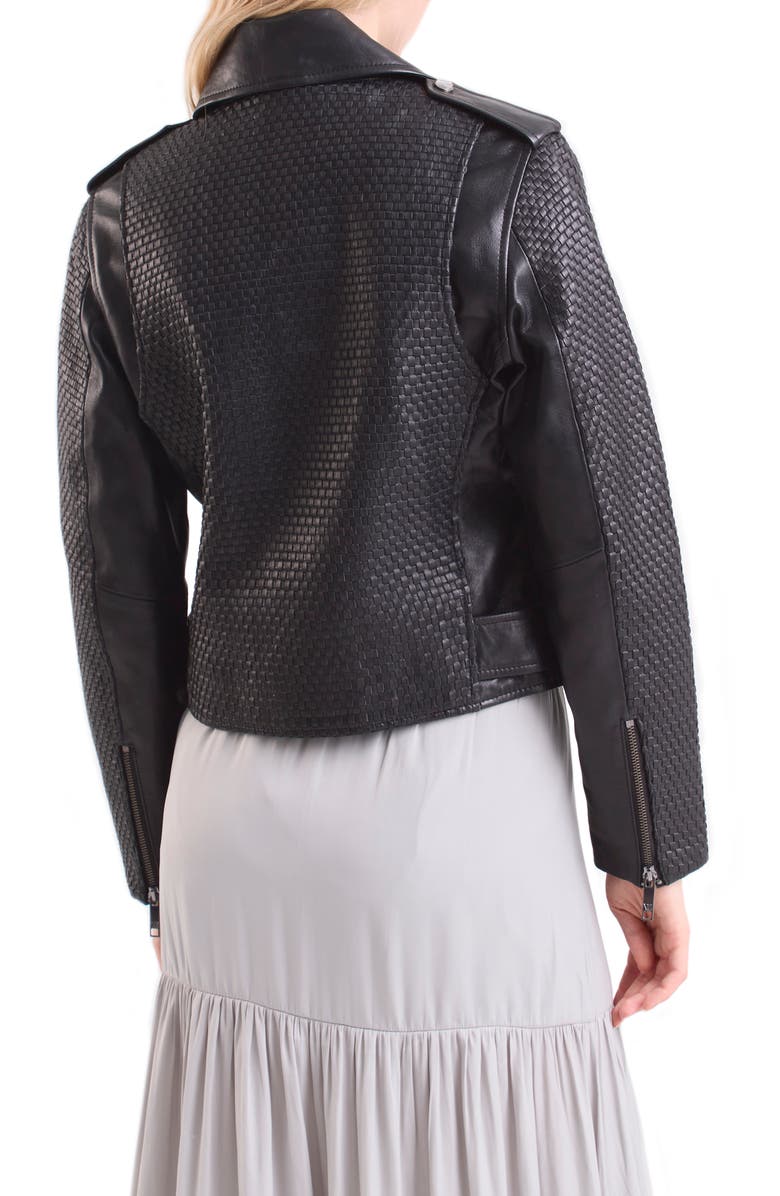 Velez Claire Leather Woven Biker Jacket for Women, Alternate, color, Black