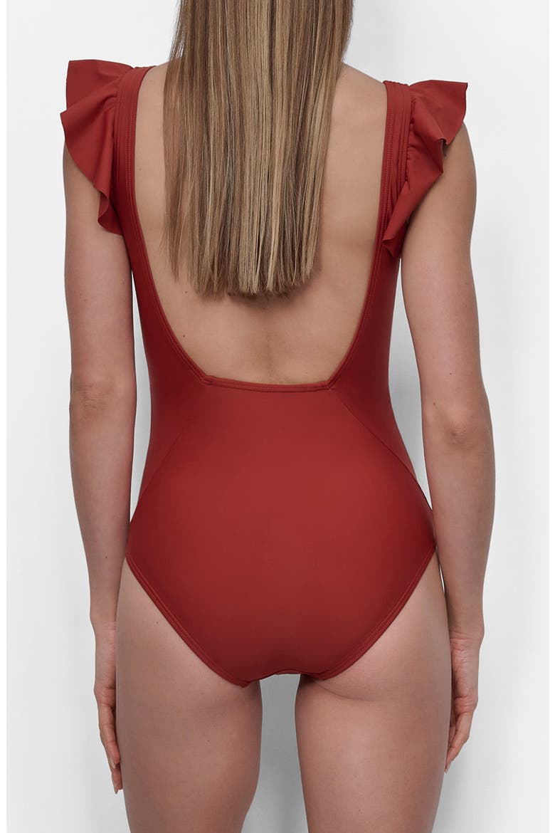 Plunge Neck Ruffle One-Piece Bikini, Alternate, color, SUNSET