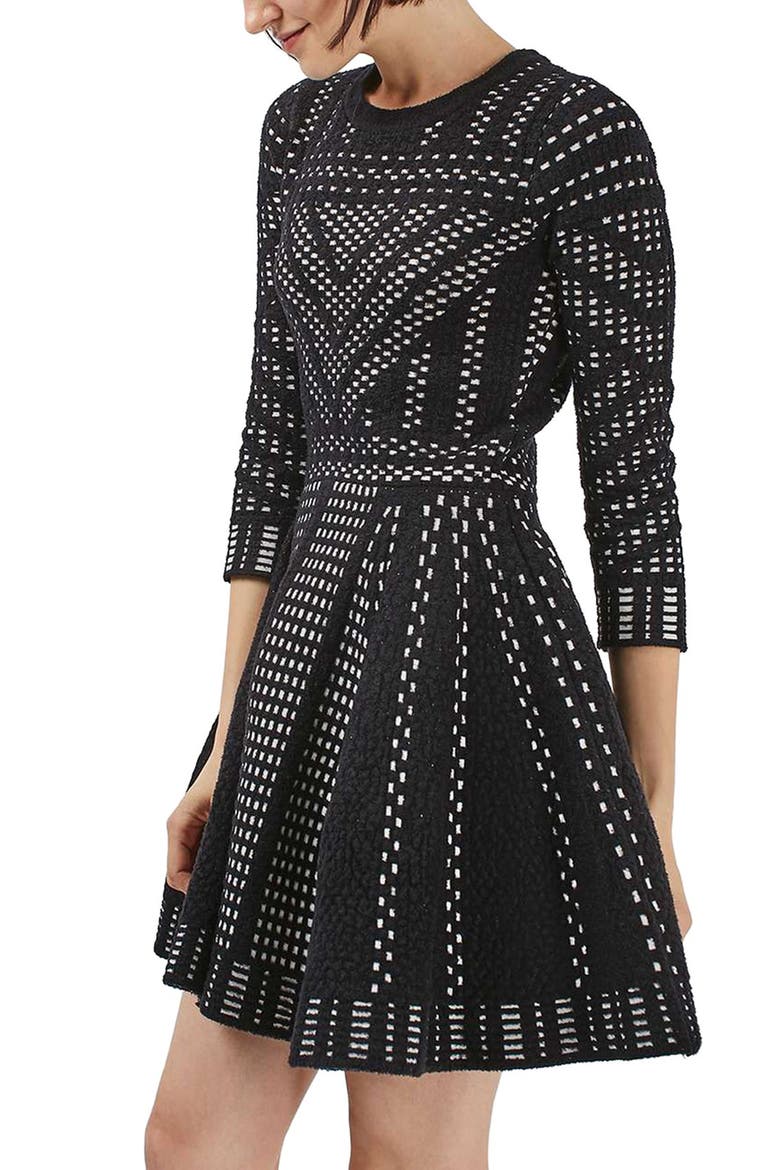 Geometric Fit & Flare Dress, Main, color, BLACK MULTI