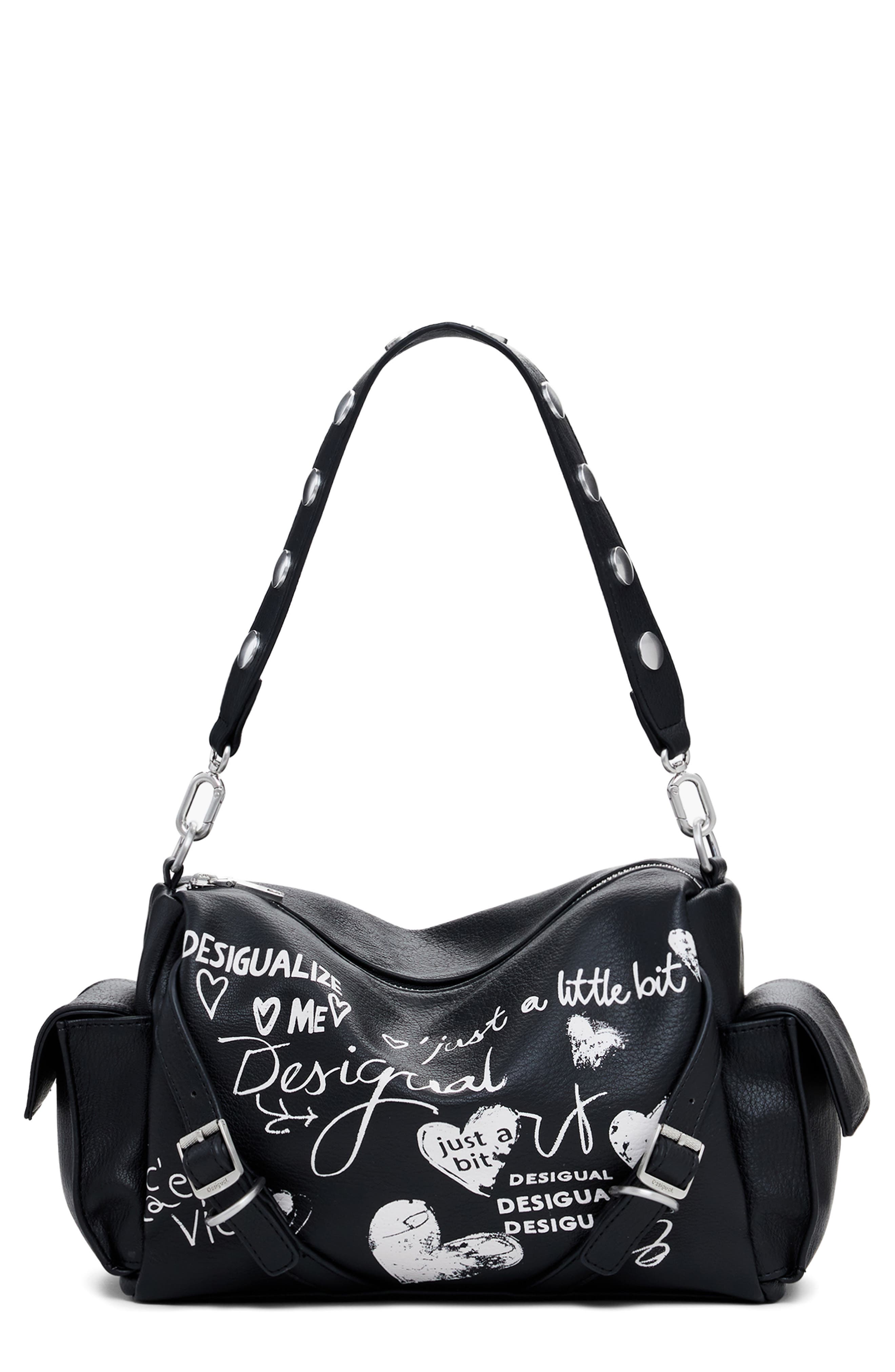 Desigual Faux Leather Shoulder Bag, Main, color, Black