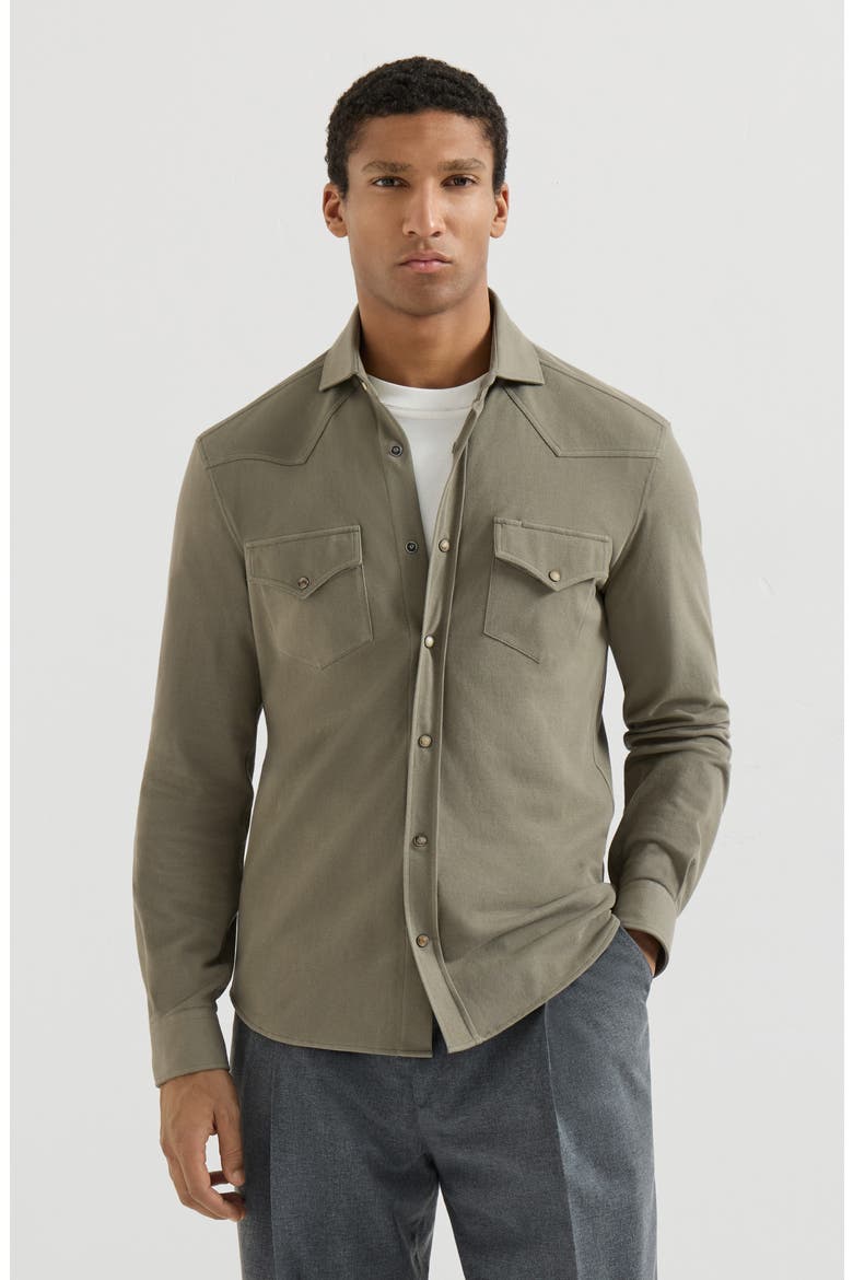 Cotton piqué Western shirt, Main, color, Military