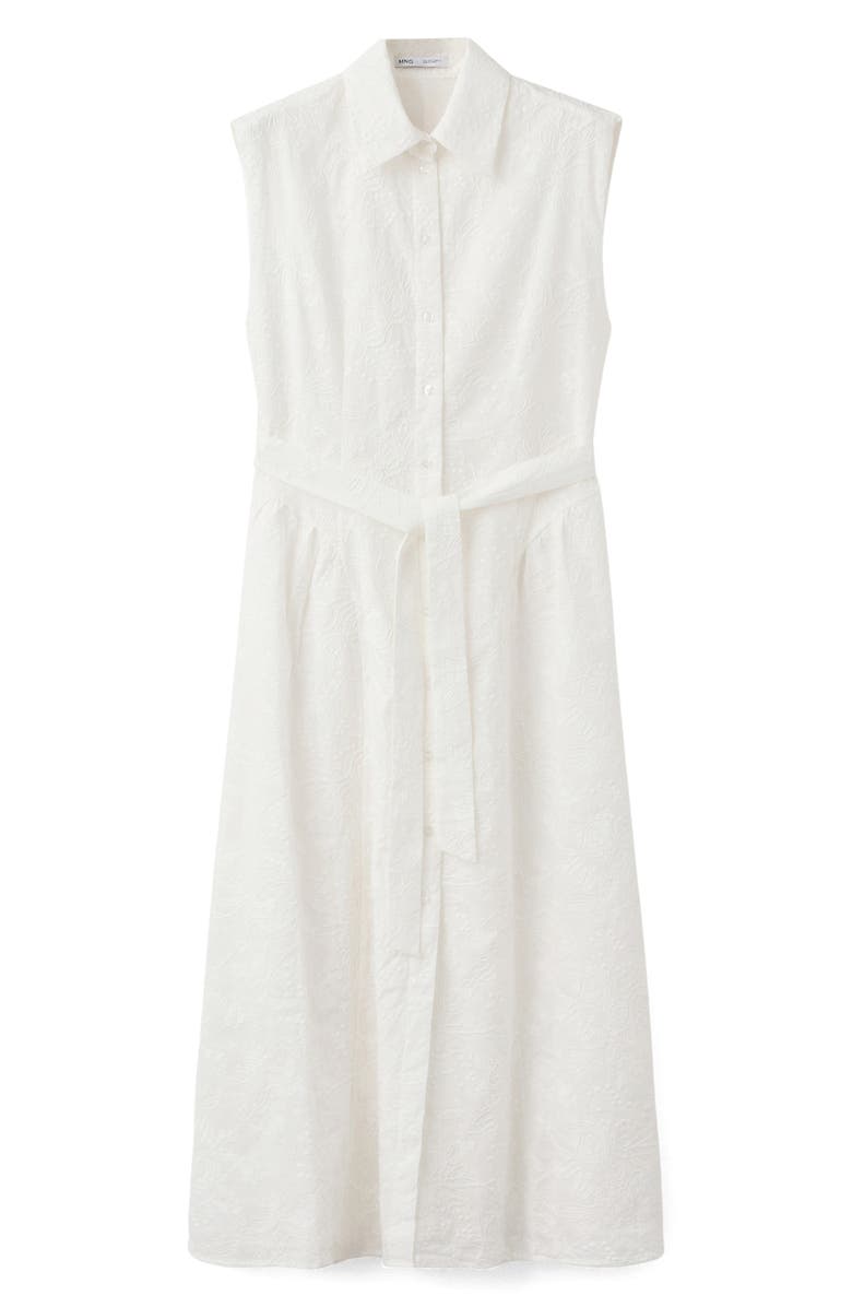 MANGO Embroidered Sleeveless Maxi Shirtdress, Main, color, Ecru