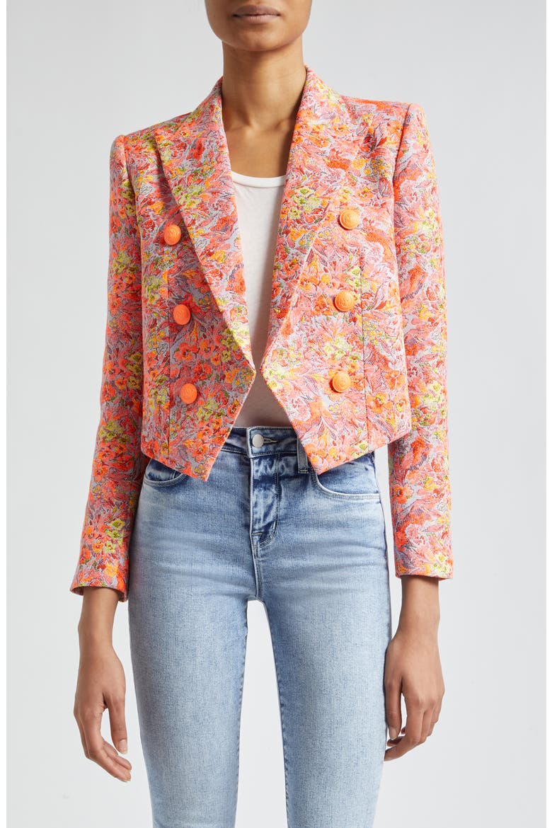 Lila Floral Jacquard Jacket, Main, color, ORANGE MULTI FLORAL
