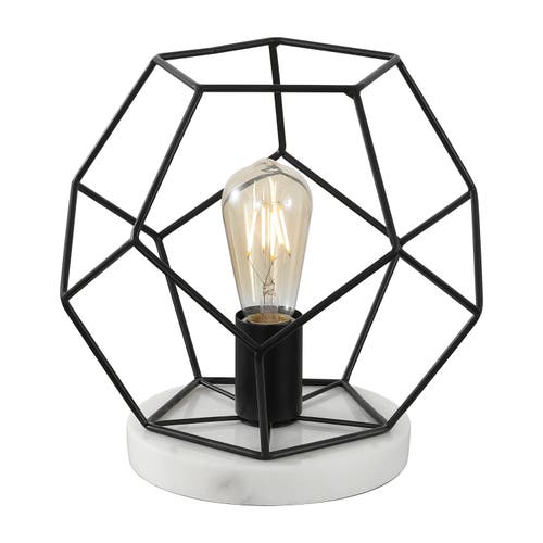 Jonathan Y James Midcentury Glam Metal/marble Geometric Led Table Lamp In Midnight Black