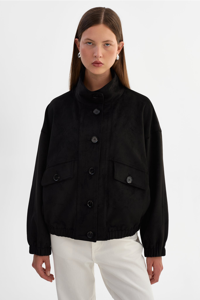 Fidelina | Faux Suede Bomber Jacket, Alternate, color, Black