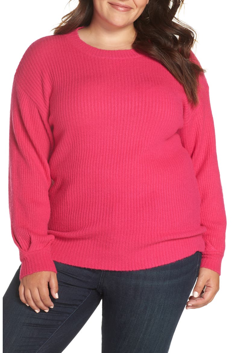 Pleat Sleeve Sweater, Main, color, HOT PINK