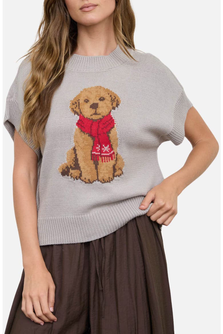 Puppy Short Sleeve Sweater, Main, color, GREY