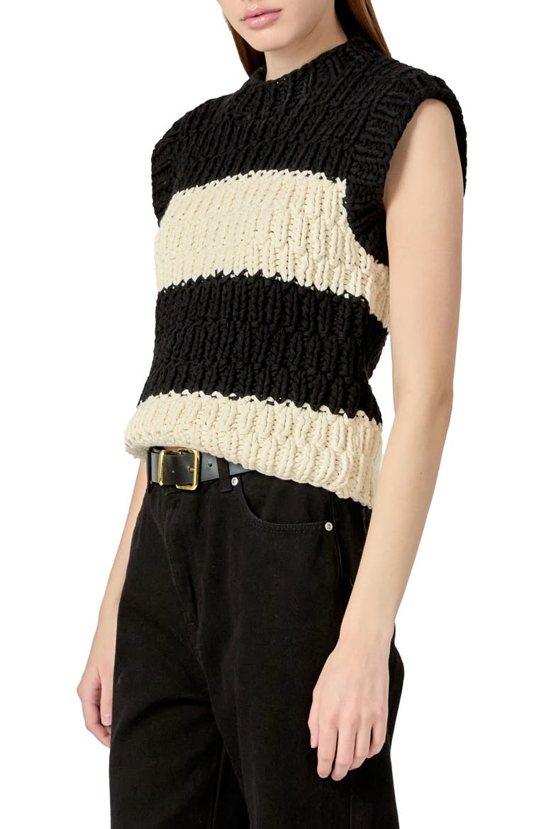 Chunky Stripe Sweater Vest, Alternate, color, BLACK/ IVORY