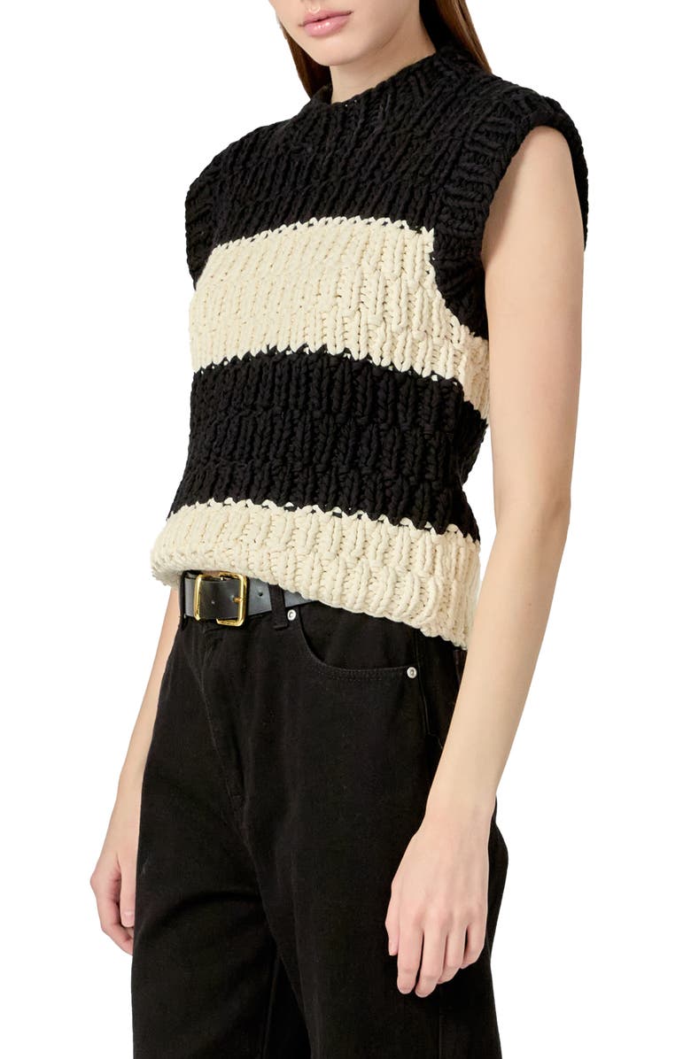 English Factory Chunky Stripe Sweater Vest, Alternate, color, Black/ Ivory