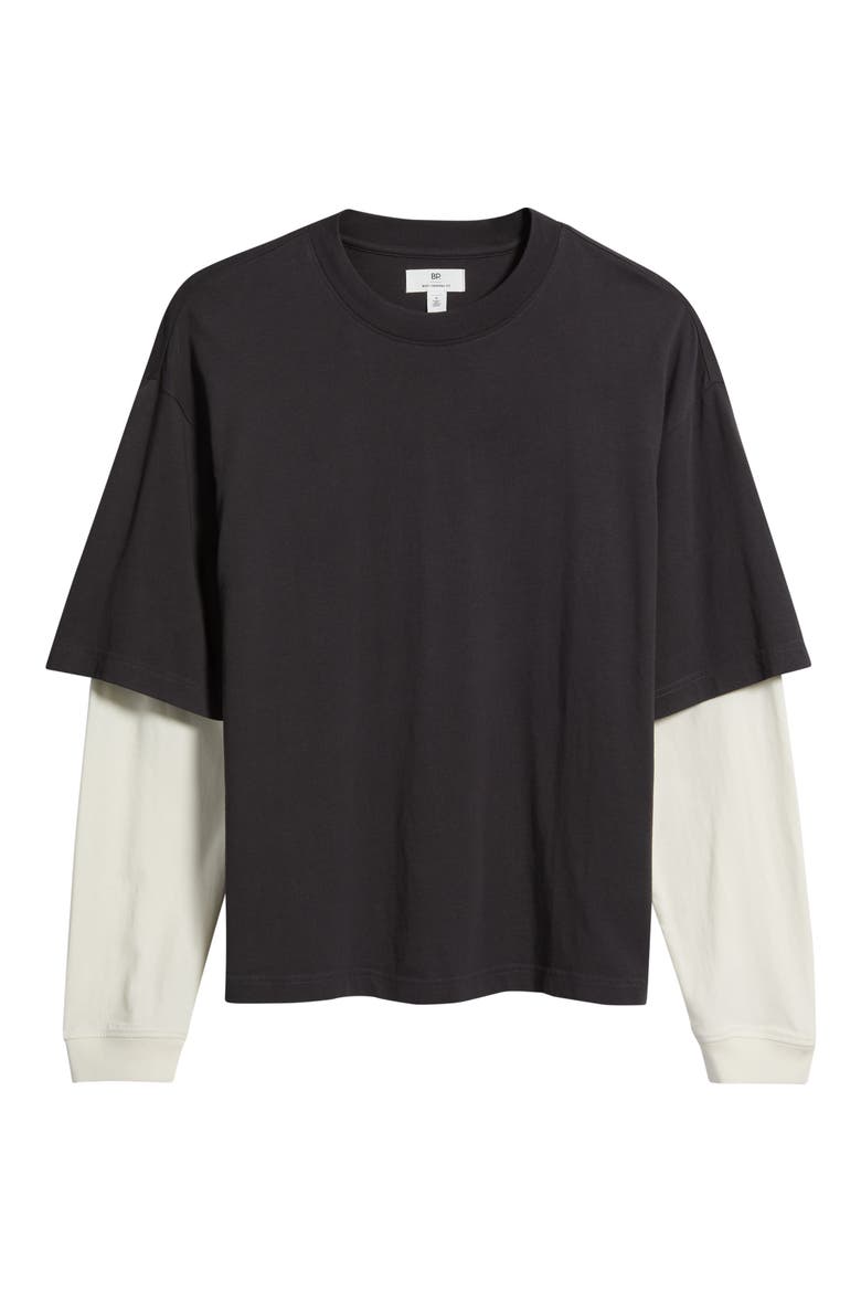 Layered Look Cotton T-Shirt, Alternate, color, BLACK FADED
