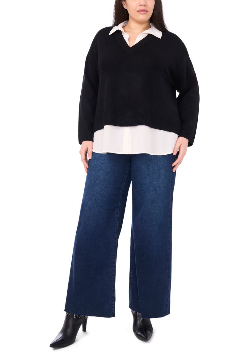 Layered Look Sweater, Alternate, color, RICH BLACK