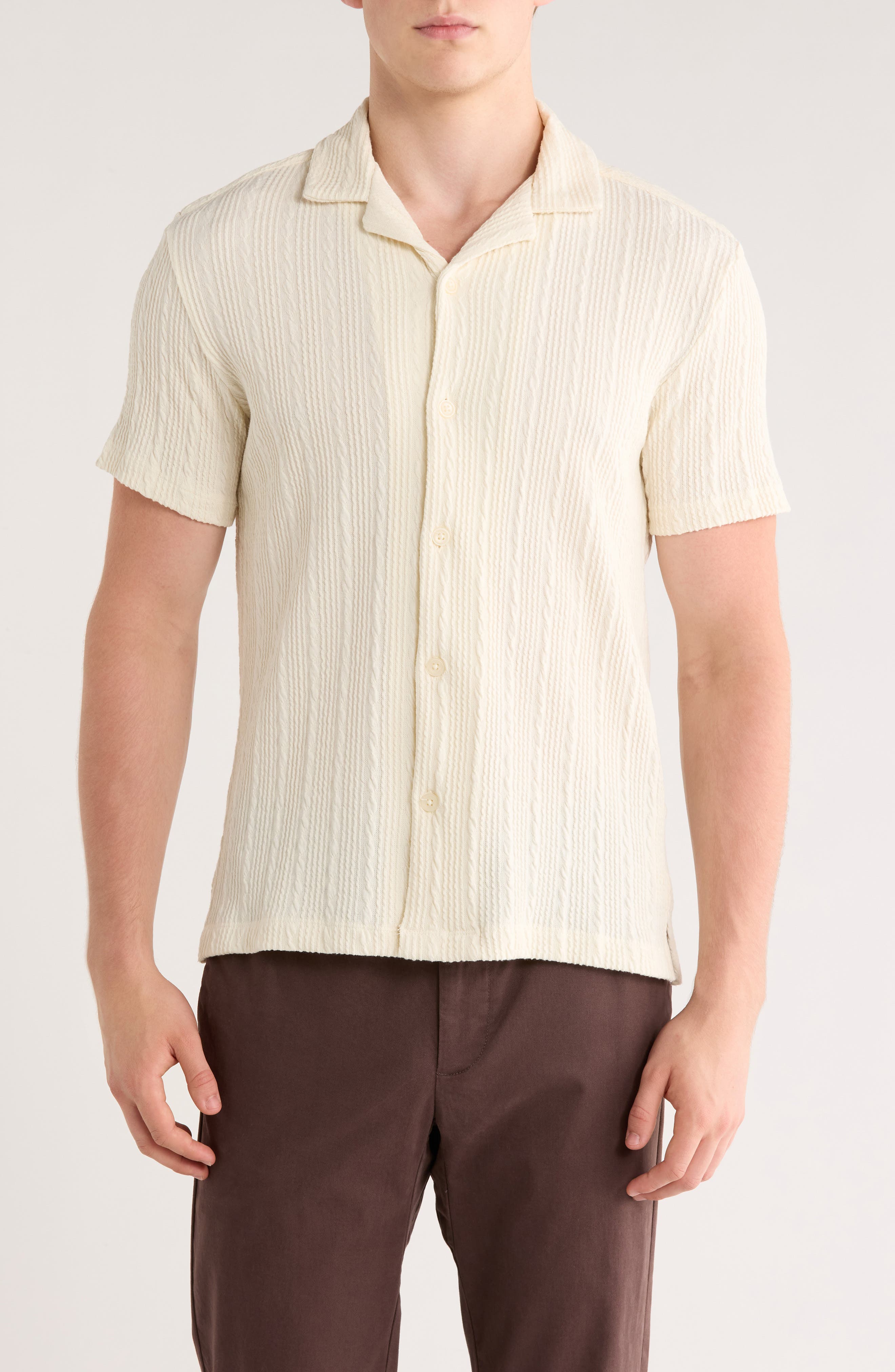 DENIM AND FLOWER Textured Short Sleeve Button-Up Shirt Textured Short Sleeve Button-Up Shirt