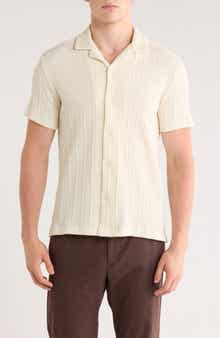 DENIM AND FLOWER Textured Short Sleeve Button-Up Shirt Textured Short Sleeve Button-Up Shirt