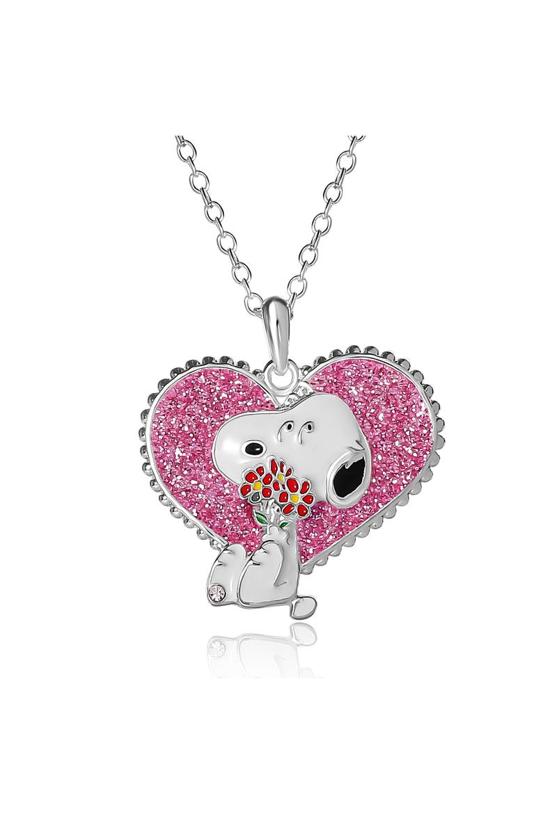 Snoopy Heart Flowers Valentine's Day Pendant, Main, color, Silver