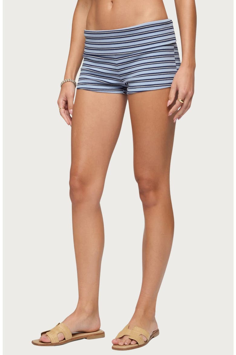 Hodaya Striped Foldover Micro Shorts, Alternate, color, BLUE