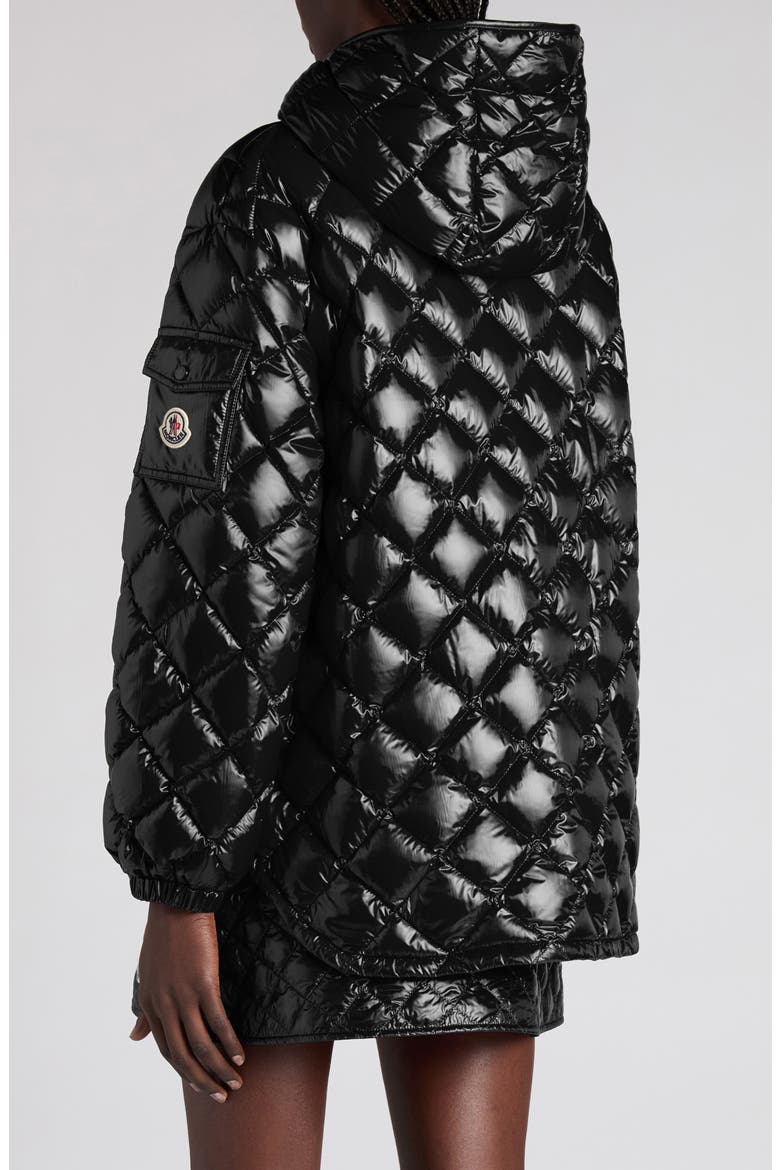 Diamond Quilted Down Hooded Jacket, Alternate, color, BLACK