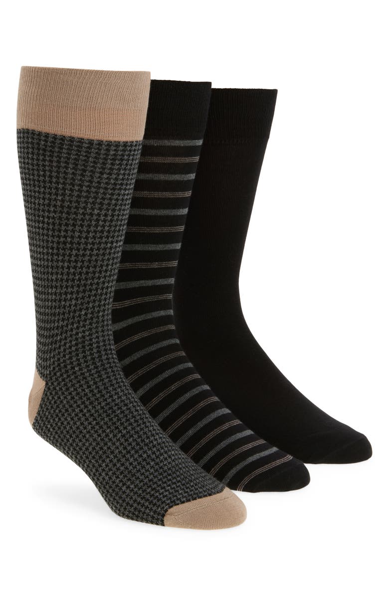 Nordstrom Assorted 3-Pack Combed Cotton Blend Dress Socks, Main, color, Black Brown Multi