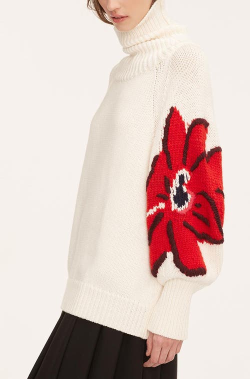 Rebecca Taylor Botanical Intarsia Turtleneck In Strawberry Combo