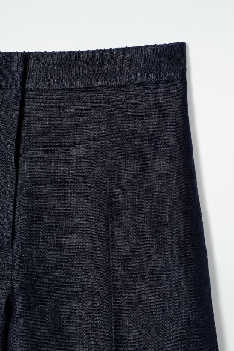 Tailored Elasticated Linen Shorts, Alternate, color, NAVY