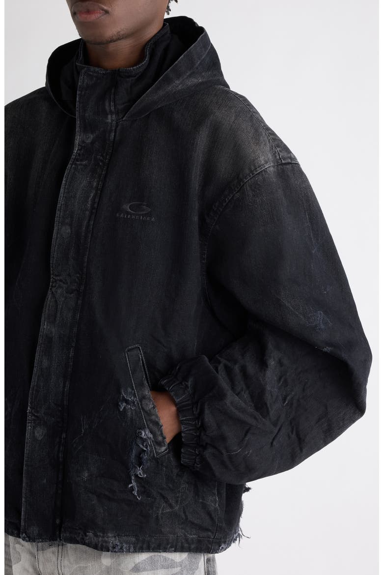 Hooded Distressed Denim Workwear Jacket, Alternate, color, 1037 BLACK FADE OUT
