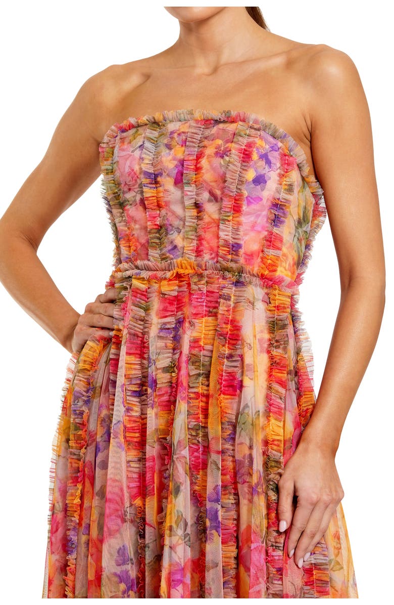 Mac Duggal Multicolor Ankle Length Strapless Floral Ruffle Dress, Alternate, color, Multi