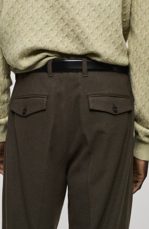Mango Slim Fit Pleated Wool Blend Flannel Dress Pants In Brown