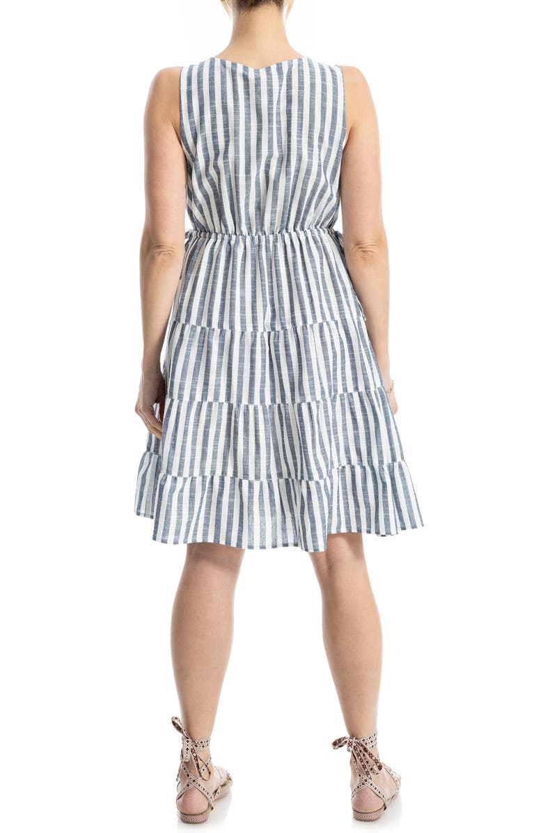 MAX STUDIO Yarn Dyed Stripe Tiered Dress, Alternate, color, Natural/ Indigo