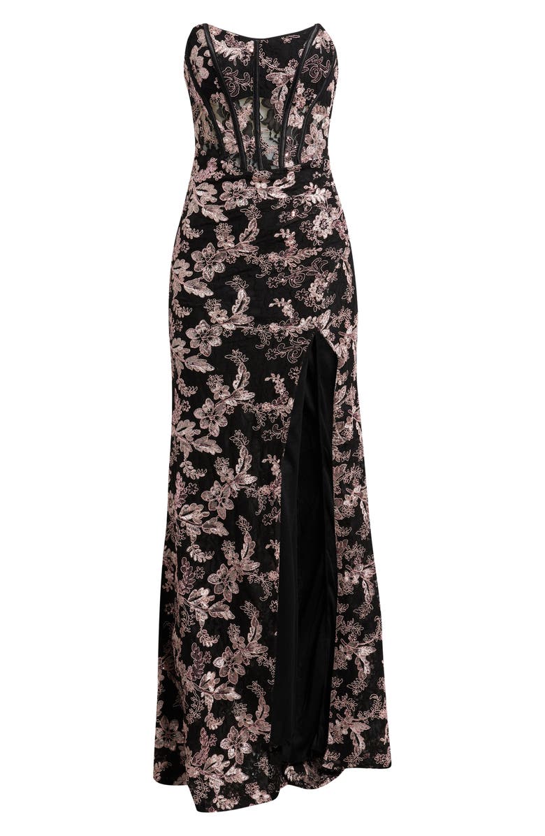 Emerald Sundae Embroidered Lace Corset Strapless Gown, Alternate, color, Black / Pink