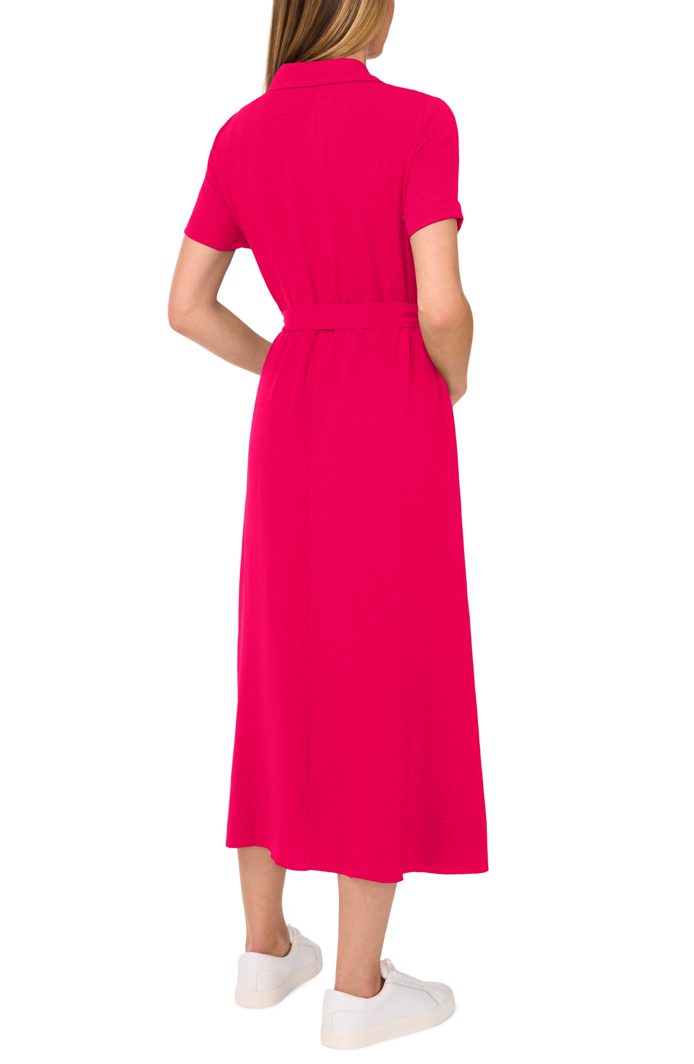 Tie Belt Button-Up Twill Midi Dress - image 2