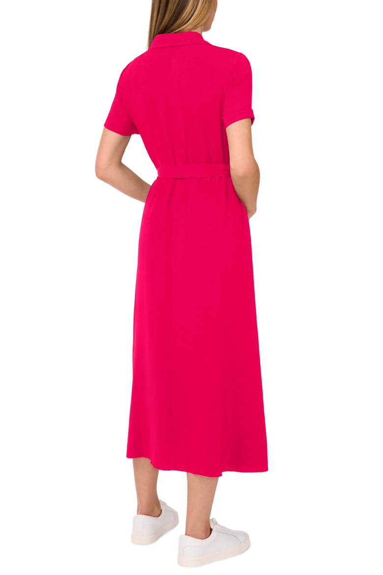 Tie Belt Button-Up Twill Midi Dress, Alternate, color, BRT GERANIUM