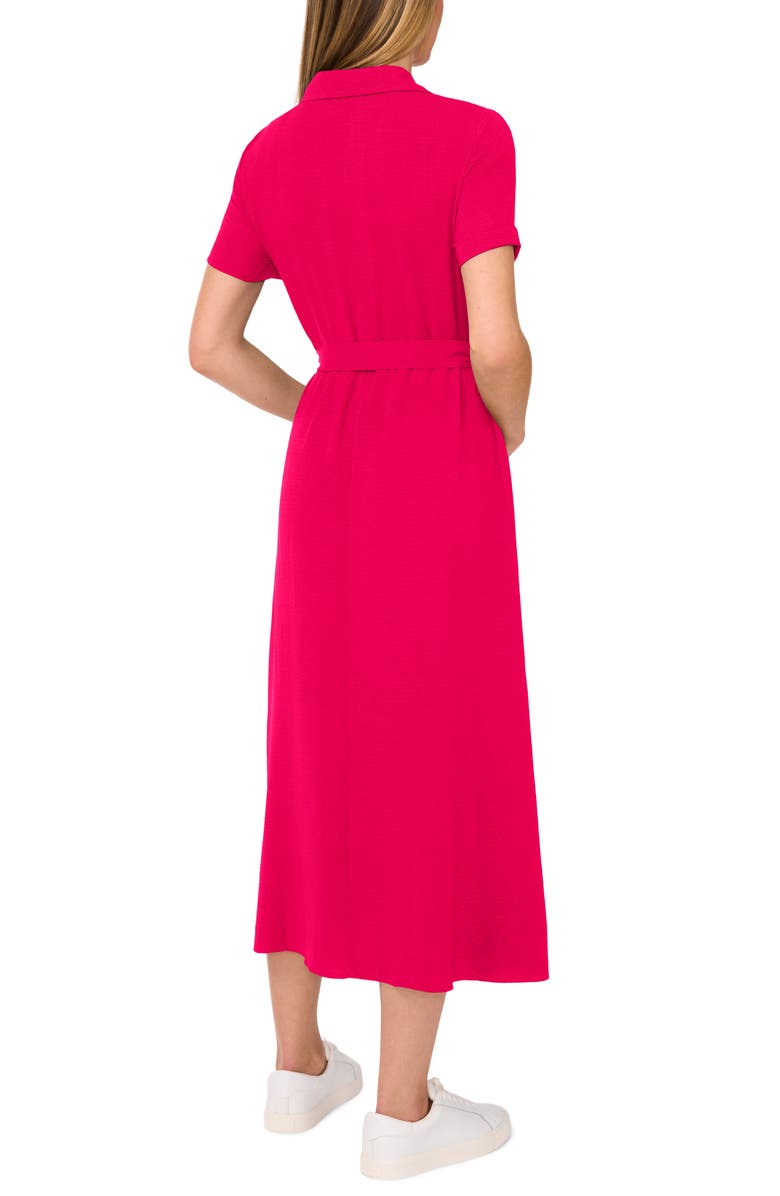 CeCe Tie Belt Button-Up Twill Midi Dress, Alternate, color, Brt Geranium