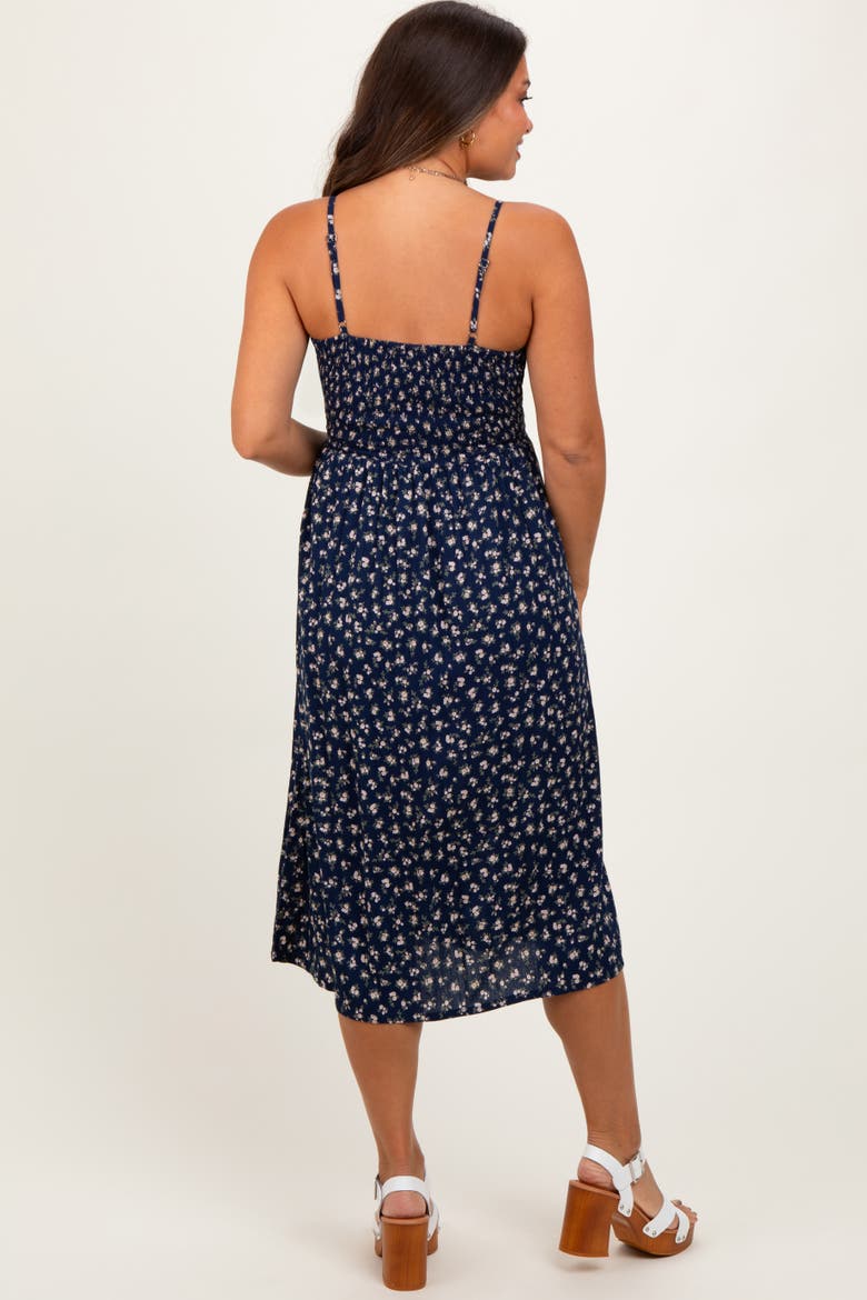 Floral Twist Front Cut Out Midi Dress, Alternate, color, Navy Blue