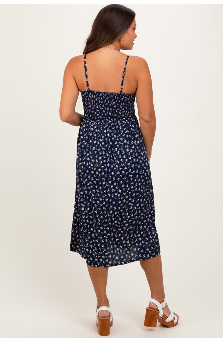 PinkBlush Floral Twist Front Cut Out Midi Dress, Alternate, color, Navy Blue