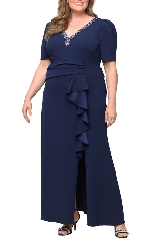 Alex Evenings Embellished Stretch Crepe Gown In Blue