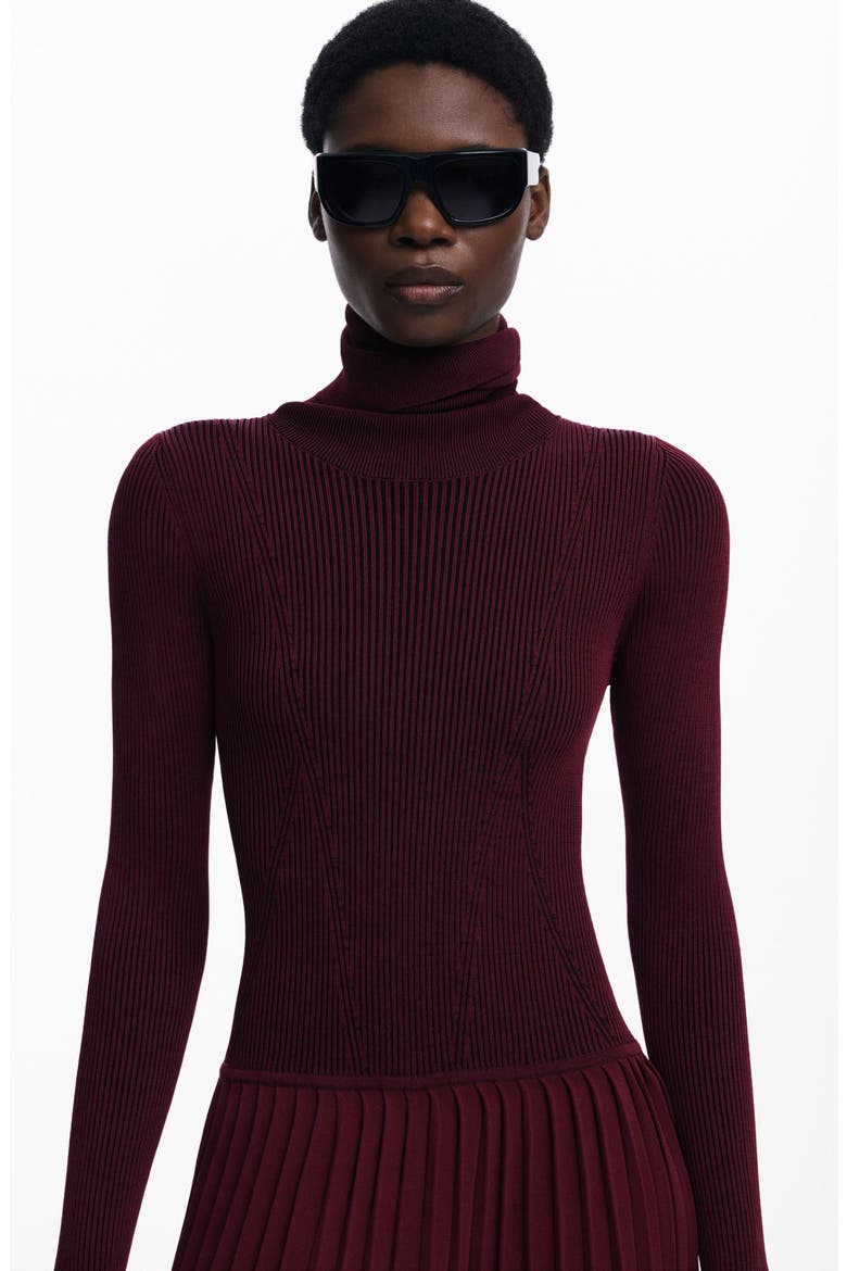 Long Sleeve Pleat Turtleneck Maxi Dress, Alternate, color, DARK RED