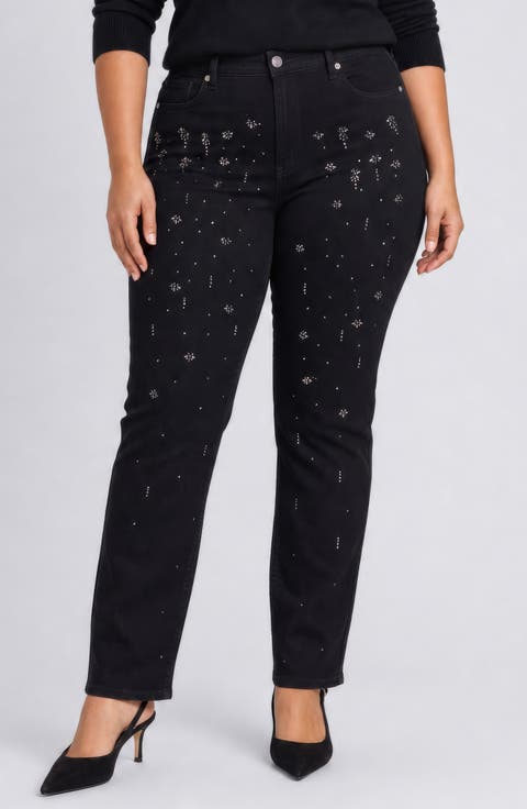 Marilyn Rhinestone High Waist Ankle Straight Leg Jeans