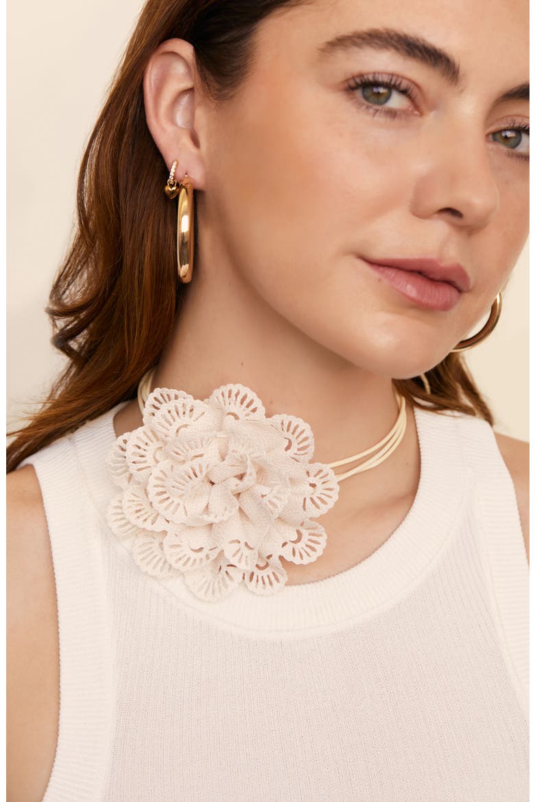 Jardin Flower Tie Necklace, Alternate, color, SAND
