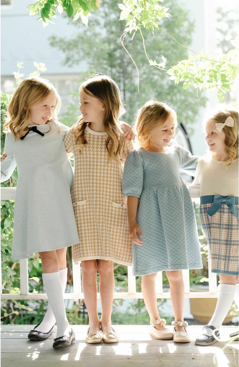 Hope & Henry Girls' Quilted Puff Sleeve Dress, Kids, Alternate, color, Dusty Blue Quilted