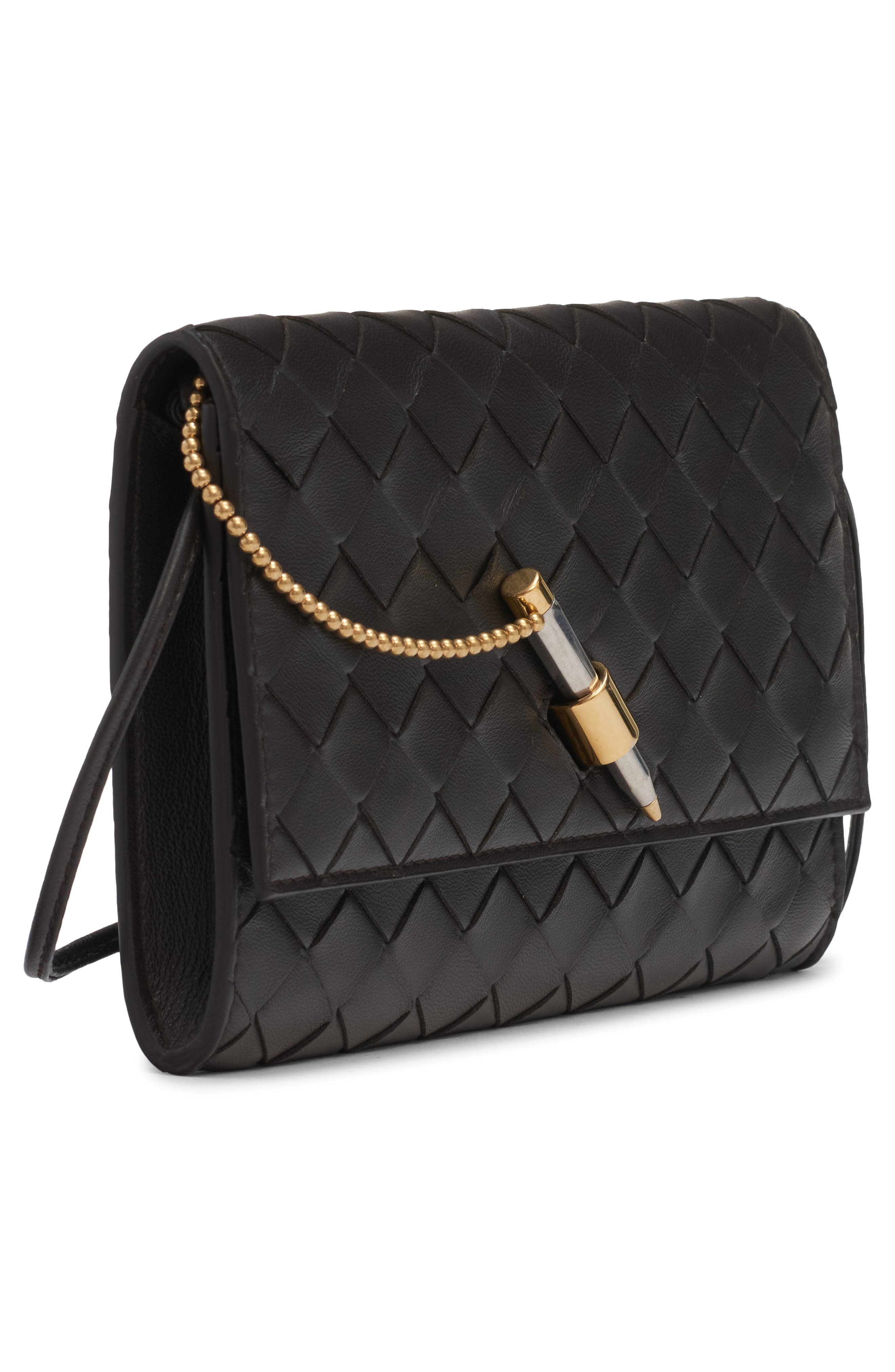Bottega Veneta Andiamo Intrecciato Lambskin Crossbody Wallet, Alternate, color, 2095 Espresso-Brass V-Si