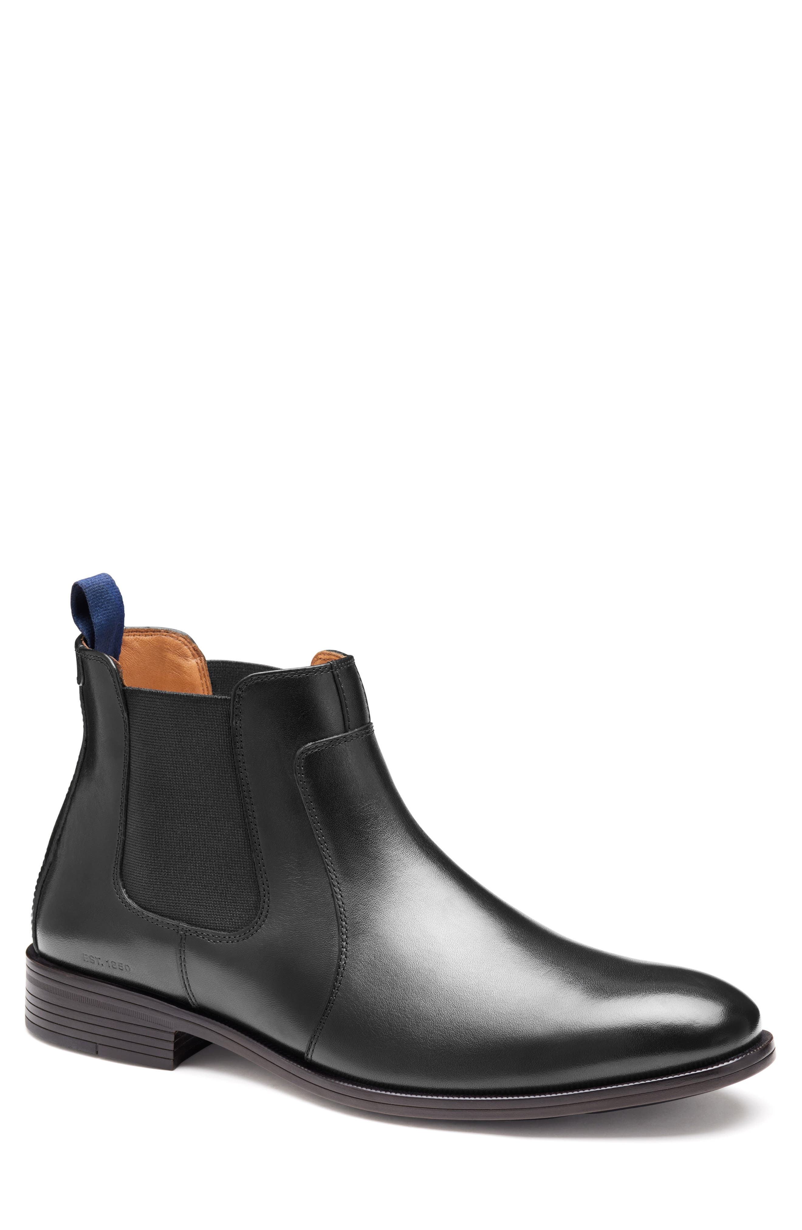 Johnston & Murphy Reeve Chelsea Boot, Main, color, Black Full Grain