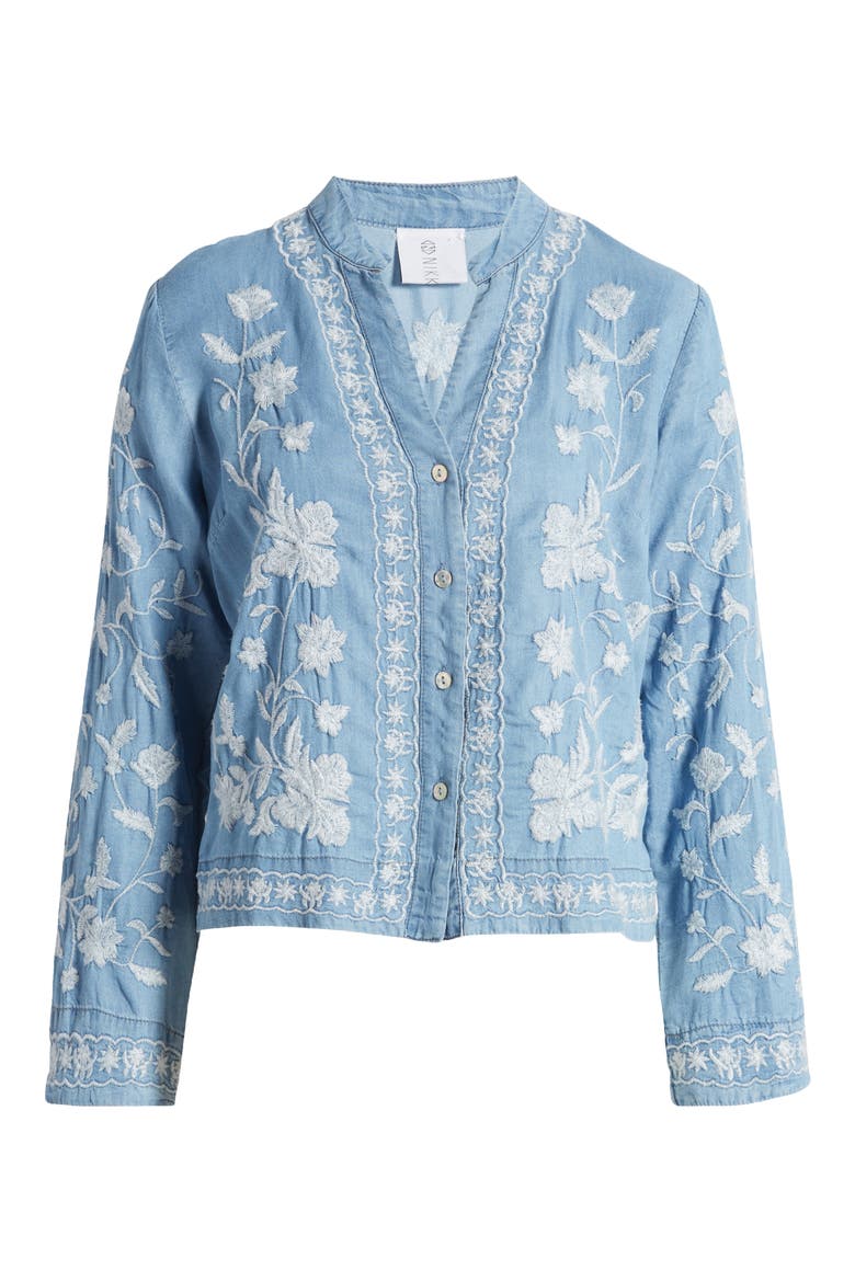 Madison Floral Embroidered Chambray Button-Up Shirt, Alternate, color, BLUE