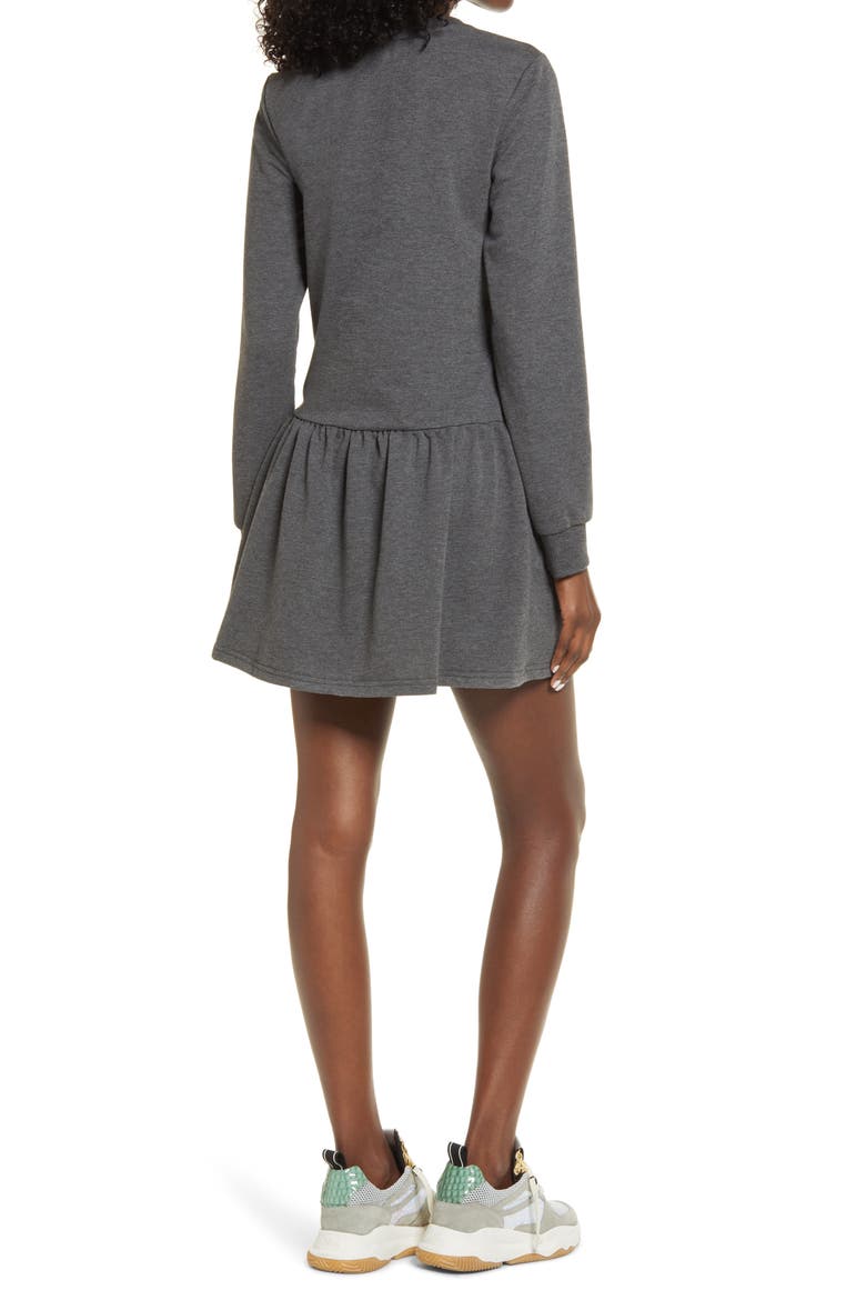 Ruffle Hem Long Sleeve Knit Dress, Alternate, color, CHARCOAL GREY