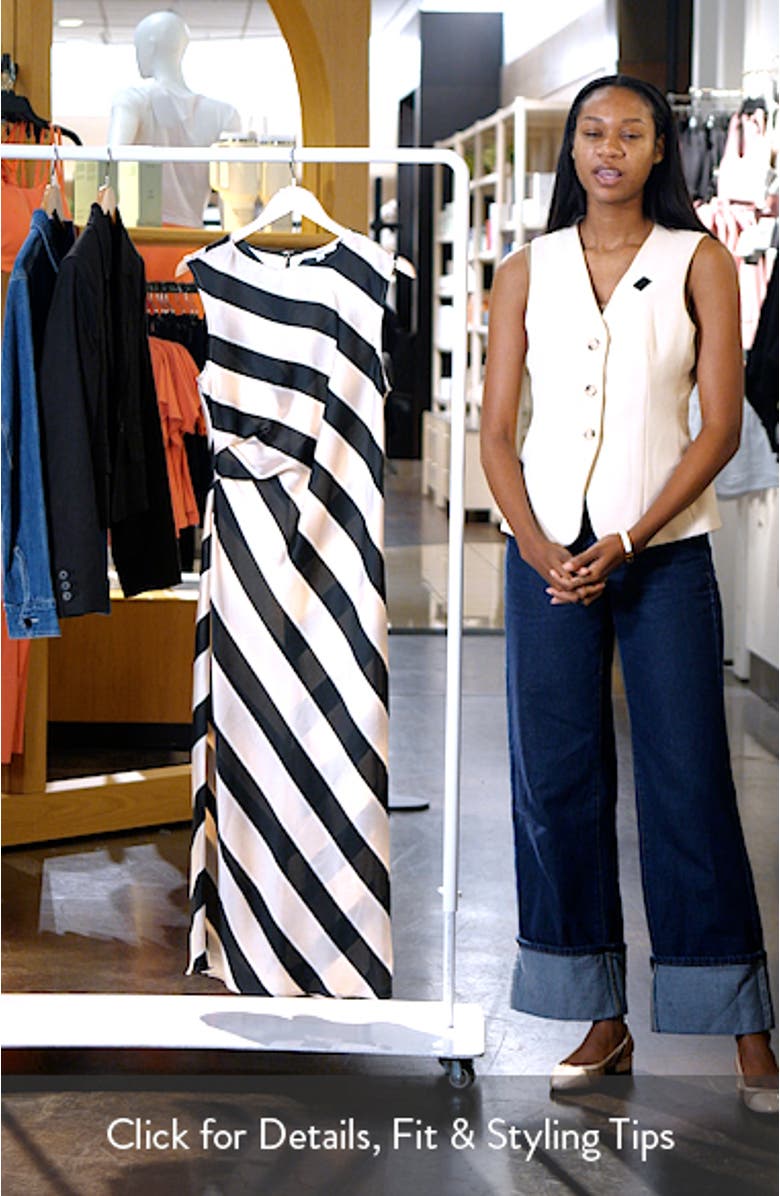 Stripe Sleeveless Satin Drape Midi Dress, sales video thumbnail