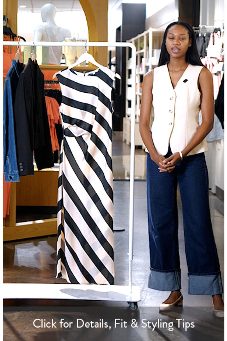 Stripe Sleeveless Satin Drape Midi Dress video