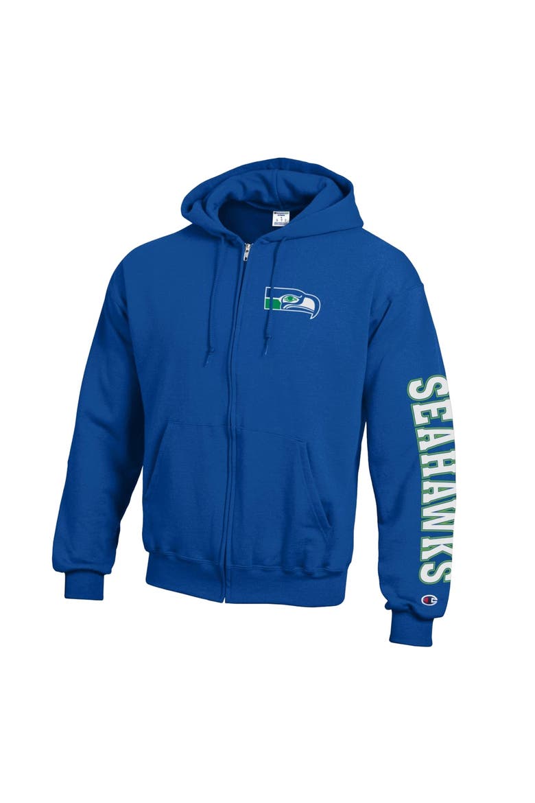 Men's Champion  Royal Seattle Seahawks Powerblend Fleece Full-Zip Hoodie, Alternate, color, Royal