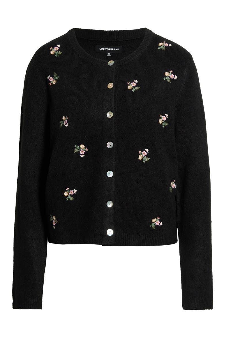 Floral Embroidered Cardigan, Main, color, CAVIAR